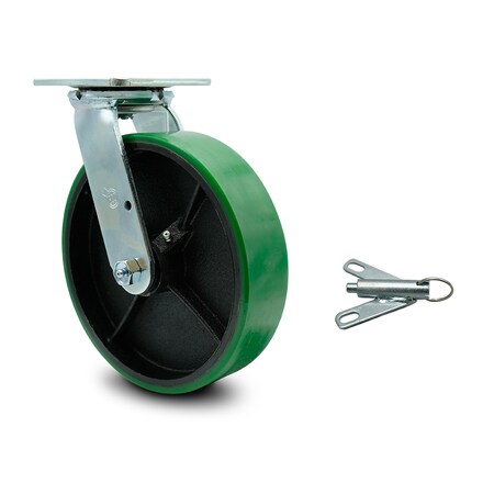 Service Caster 8 Inch Green Poly on Cast Iron Swivel Caster with Ball Bearing and Swivel Lock SCC-30CS820-PUB-GB-BSL